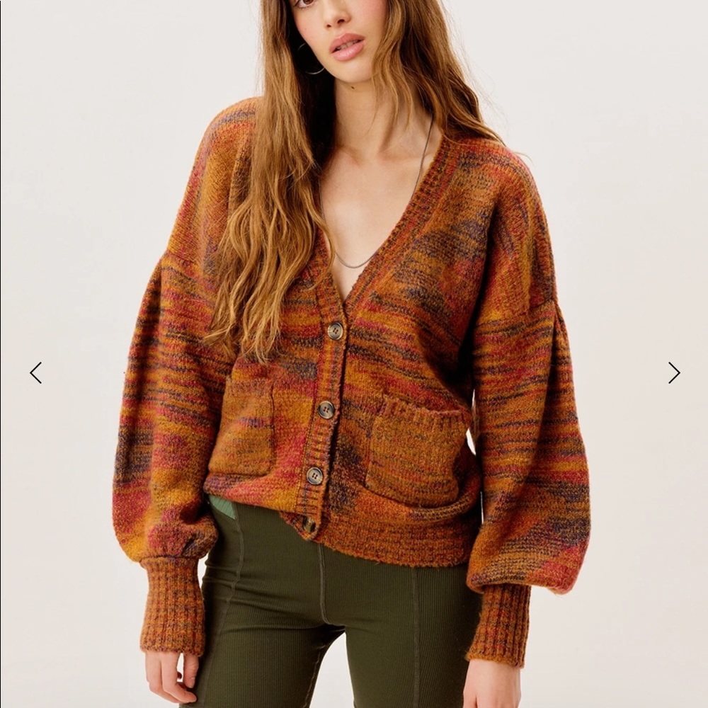 For Love And Lemons Rust Multicolor V-Neck Button Front Cardigan